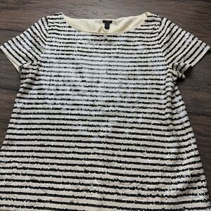 J. Crew Sequin Striped Blouse in Black and Cream